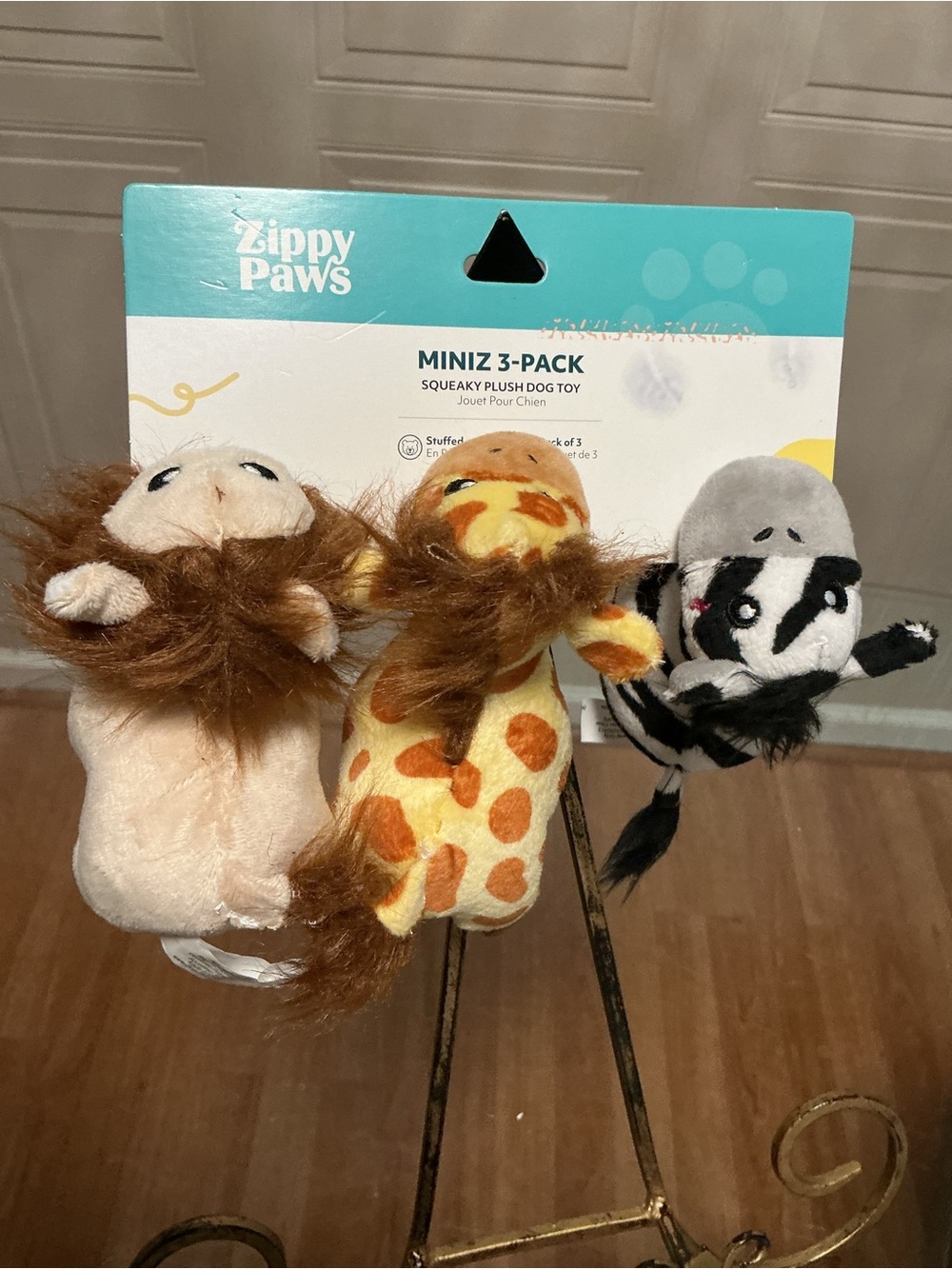Brand Zippy Paws 3-Pack MINIZ   Leon Zebra Giraffe Squeaky Plush Dog Toy